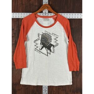 Ariat 3/4 Sleeve Shirt Raglan Orange Native American Horsehead Rhinestone Wom XL